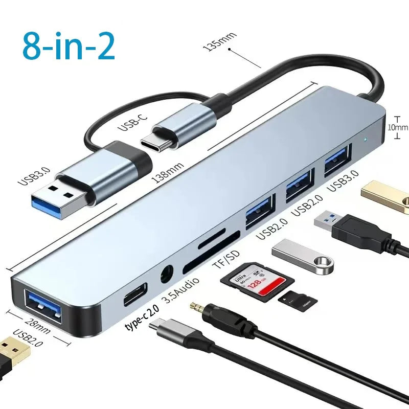 USB C HUB Type C Splitter Thunderbolt 3 Docking Station Laptop Adapter With For Macbook Air M1 iPad Pro - Merit Sell