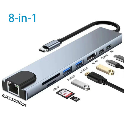 USB C HUB Type C Splitter Thunderbolt 3 Docking Station Laptop Adapter With For Macbook Air M1 iPad Pro - Merit Sell