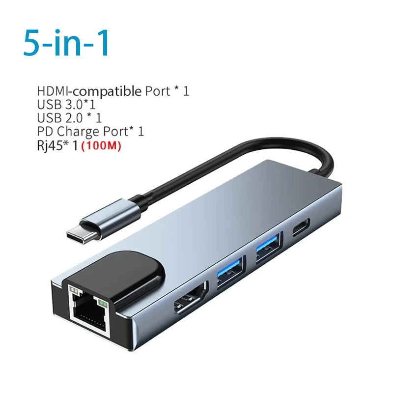 USB C HUB Type C Splitter Thunderbolt 3 Docking Station Laptop Adapter With For Macbook Air M1 iPad Pro - Merit Sell