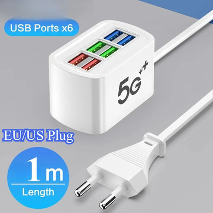 USB Phone Charger Power Strip Multi 6 Ports Universal Adapter Fast Quick Charging Head Socket Wall Charger Socket HUB Splitter - Merit Sell