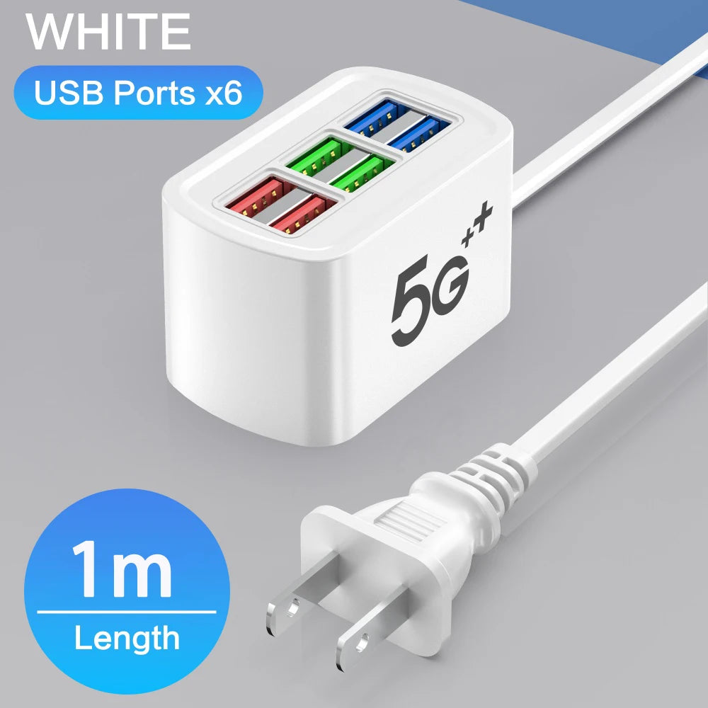 USB Phone Charger Power Strip Multi 6 Ports Universal Adapter Fast Quick Charging Head Socket Wall Charger Socket HUB Splitter - Merit Sell