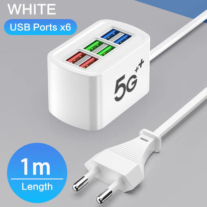 USB Phone Charger Power Strip Multi 6 Ports Universal Adapter Fast Quick Charging Head Socket Wall Charger Socket HUB Splitter - Merit Sell