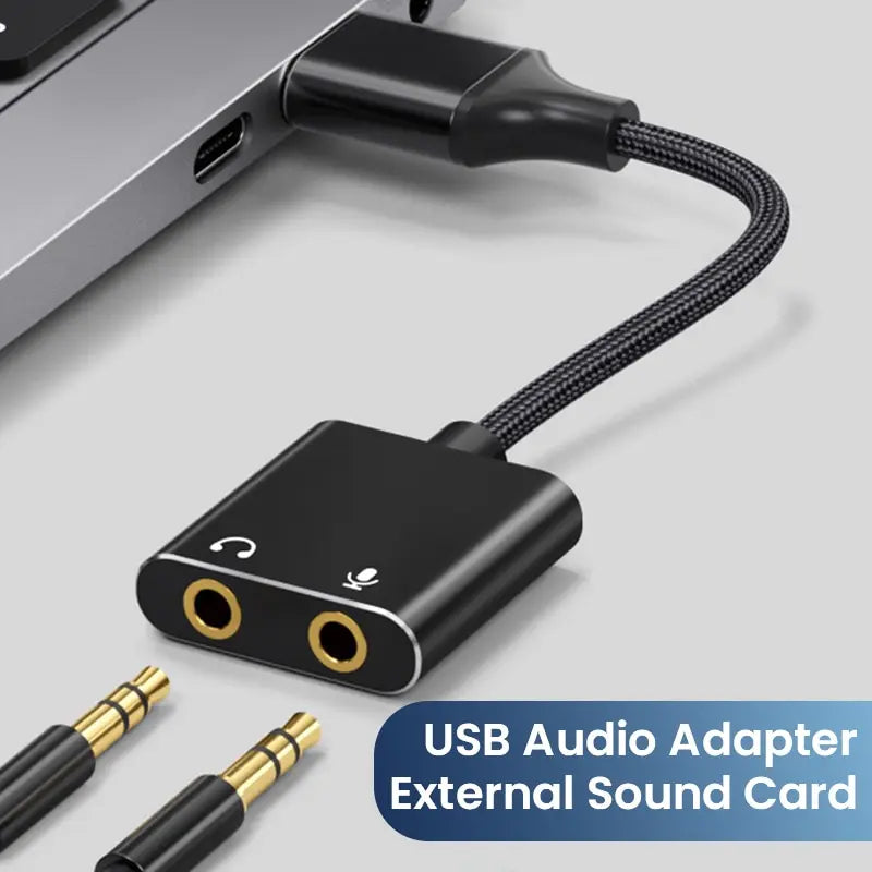 USB Sound Card Adapter with 3.5mm Headphone and Microphone Jack Braided Cable External USB Audio Adapter for Windows Mac Laptop - Merit Sell