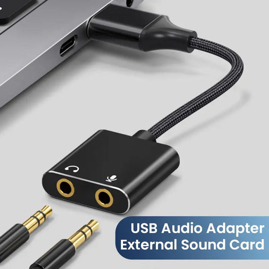 USB Sound Card Adapter with 3.5mm Headphone and Microphone Jack Braided Cable External USB Audio Adapter for Windows Mac Laptop - Merit Sell