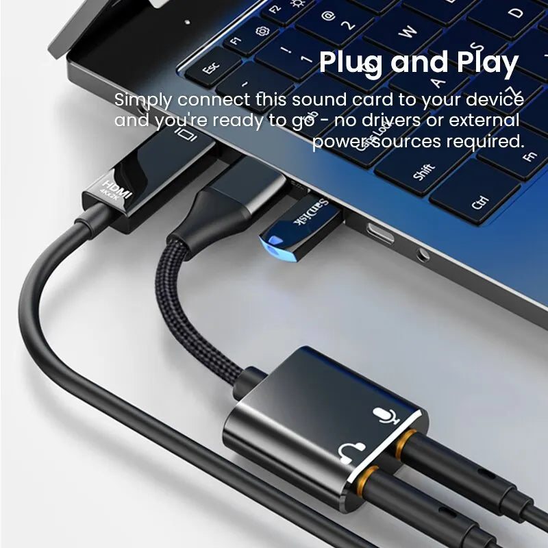 USB Sound Card Adapter with 3.5mm Headphone and Microphone Jack Braided Cable External USB Audio Adapter for Windows Mac Laptop - Merit Sell