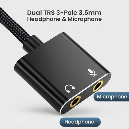 USB Sound Card Adapter with 3.5mm Headphone and Microphone Jack Braided Cable External USB Audio Adapter for Windows Mac Laptop - Merit Sell