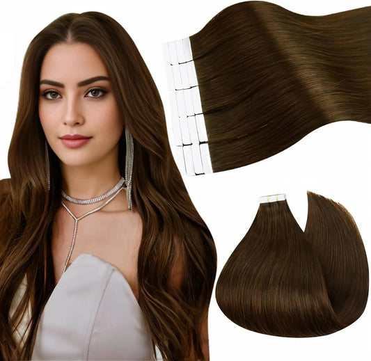 Ugeat Tape in Human Hair Extensions Brown Tape in Extensions for Women Chocolate Brown Invisible Tape in Extensions Real Hair - Merit Sell