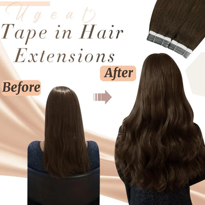 Ugeat Tape in Human Hair Extensions Brown Tape in Extensions for Women Chocolate Brown Invisible Tape in Extensions Real Hair - Merit Sell