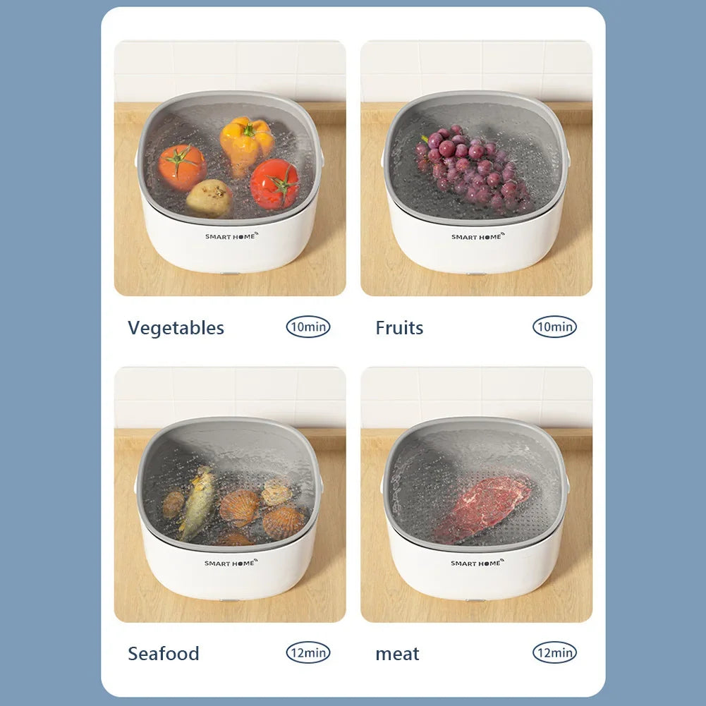 Ultrasonic Vegetable Washing Machine Household Food Remove Pesticide Residues Washer Kitchen Fruit Dirt Cleaning Purifier Basket - Merit Sell