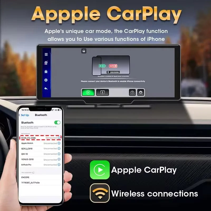 Universal 10.26" Portable 4K Car Dash Cam Android 13 System Wireless Carplay&Android Auto 5G WIFI GPS BT AUX FM Camera Recorder - Merit Sell