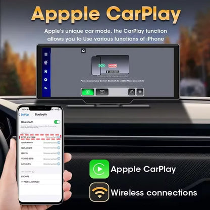 Universal 10.26" Portable 4K Car Dash Cam Android 13 System Wireless Carplay&Android Auto 5G WIFI GPS BT AUX FM Camera Recorder - Merit Sell