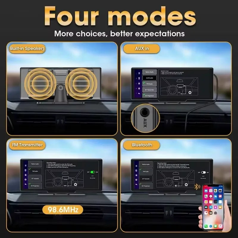 Universal 10.26" Portable 4K Car Dash Cam Android 13 System Wireless Carplay&Android Auto 5G WIFI GPS BT AUX FM Camera Recorder - Merit Sell