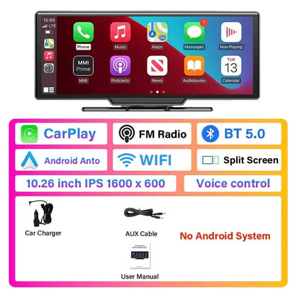 Universal 10.26" Portable 4K Car Dash Cam Android 13 System Wireless Carplay&Android Auto 5G WIFI GPS BT AUX FM Camera Recorder - Merit Sell