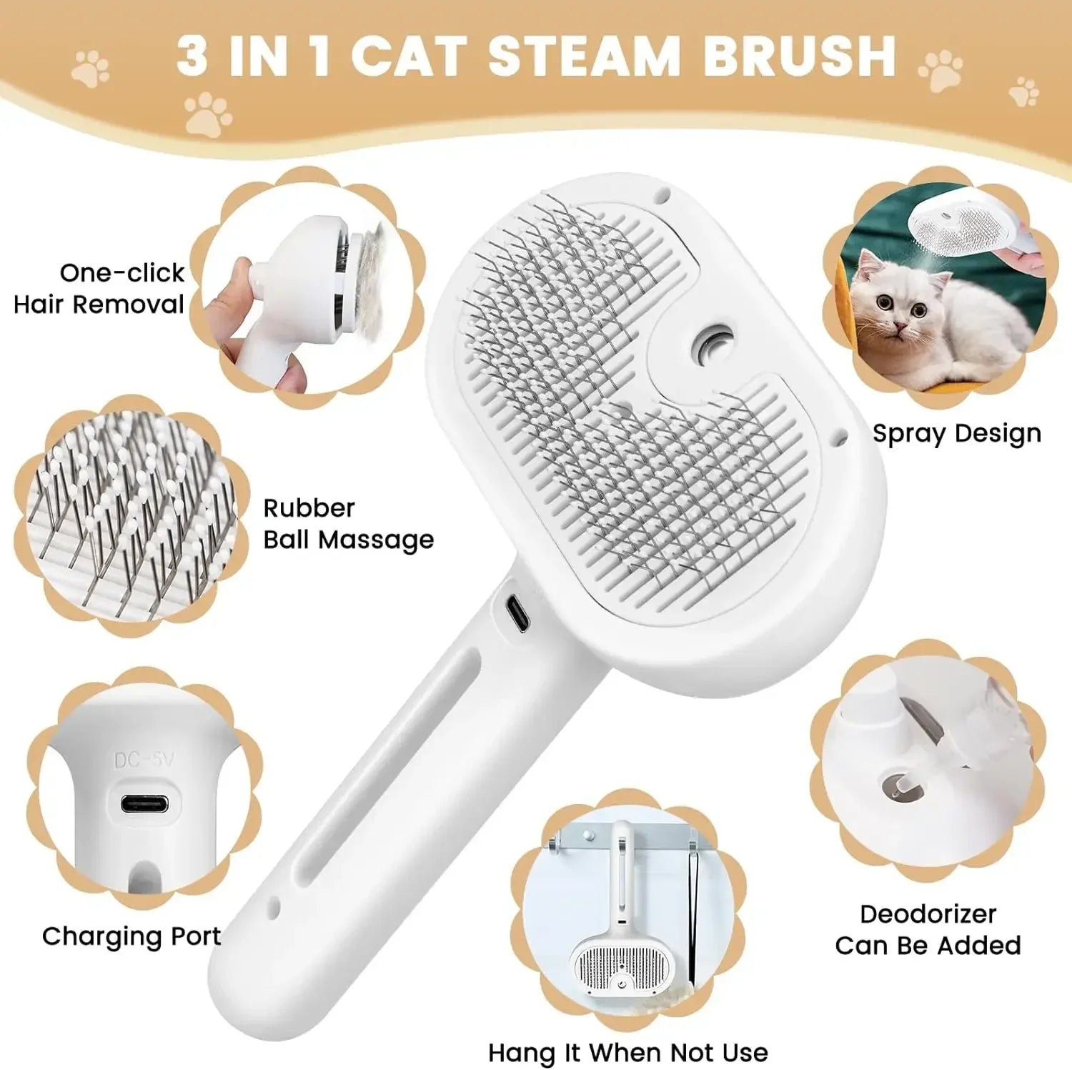 Upgraded Pet Spray Grooming Comb Steamy Floating Hair Removal Cleaning Steam Brush Styling for Dogs Cats Accessories - Merit Sell
