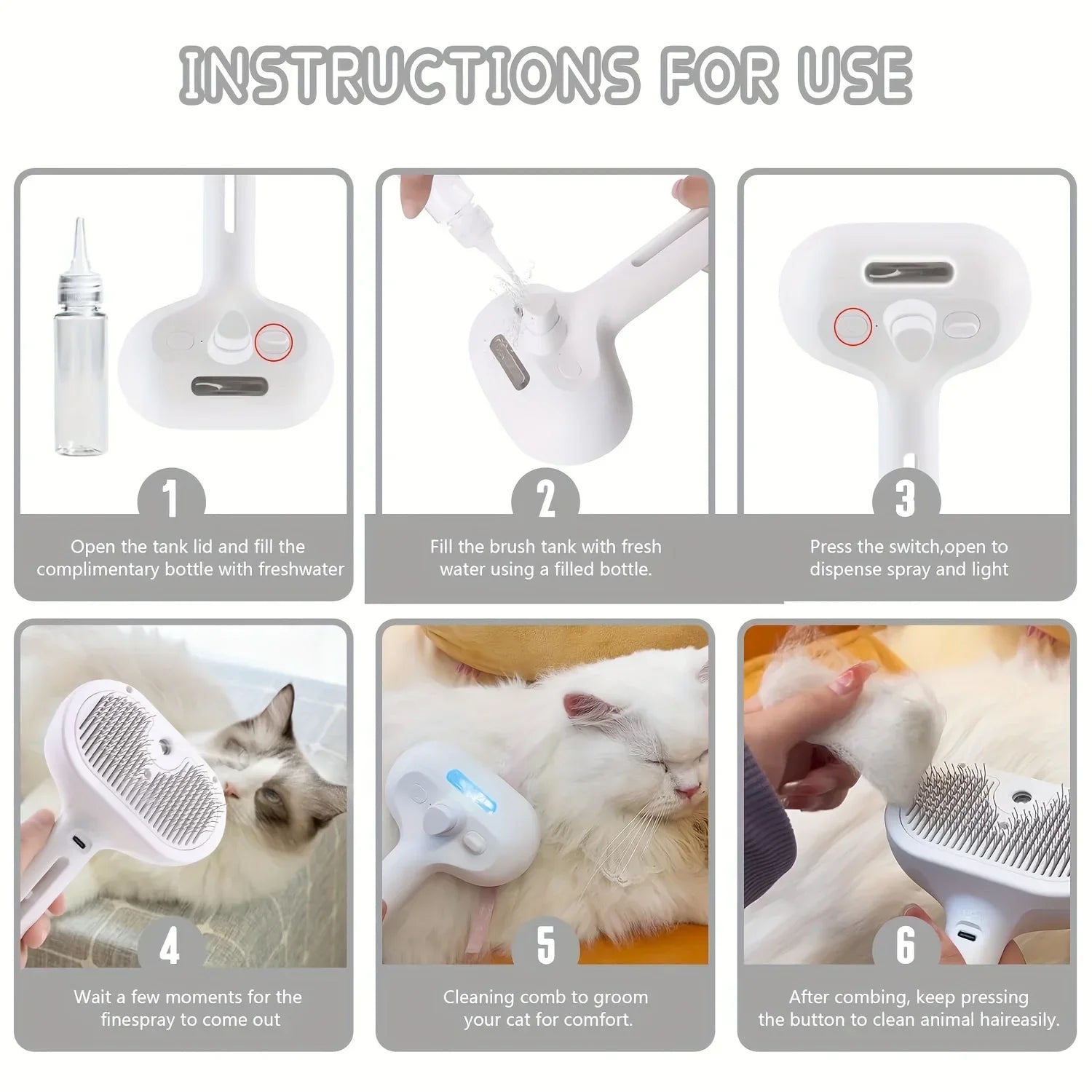 Upgraded Pet Spray Grooming Comb Steamy Floating Hair Removal Cleaning Steam Brush Styling for Dogs Cats Accessories - Merit Sell