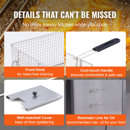 VEVOR 12L 5000W Electric Deep Fryer w/Dual Removable Tanks Commercial Countertop Fryer for Chicken French Fries Frying Chips - Merit Sell