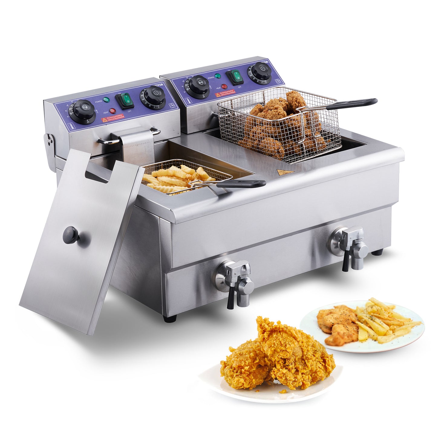 VEVOR 12L 5000W Electric Deep Fryer w/Dual Removable Tanks Commercial Countertop Fryer for Chicken French Fries Frying Chips - Merit Sell