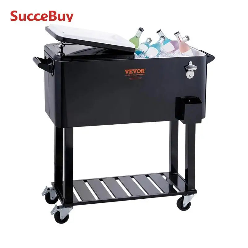VEVOR 80 Quart Rolling Ice Chest Cooler Cart Portable Bar Drink Cooler Beverage Bar Stand Up Cooler for Patio Backyard - Merit Sell