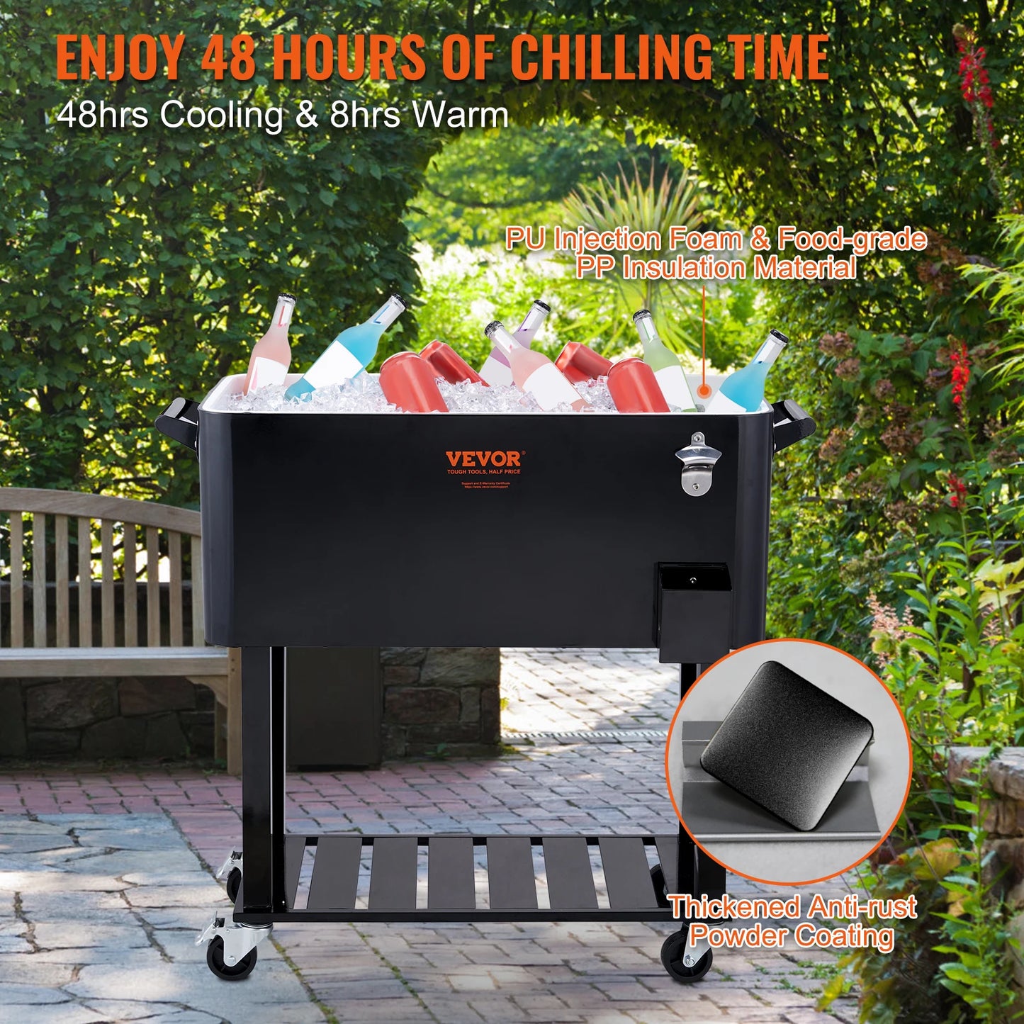 VEVOR 80 Quart Rolling Ice Chest Cooler Cart Portable Bar Drink Cooler Beverage Bar Stand Up Cooler for Patio Backyard - Merit Sell