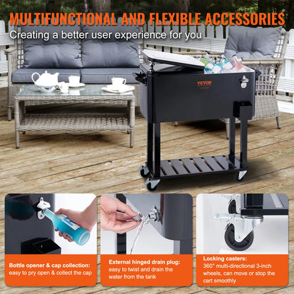 VEVOR 80 Quart Rolling Ice Chest Cooler Cart Portable Bar Drink Cooler Beverage Bar Stand Up Cooler for Patio Backyard - Merit Sell