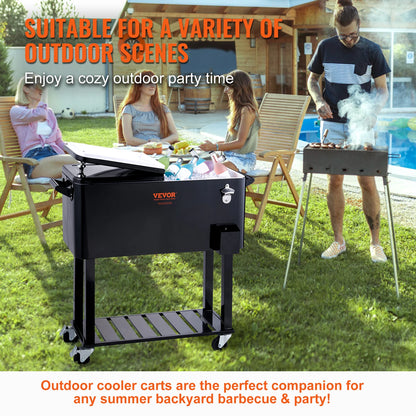 VEVOR 80 Quart Rolling Ice Chest Cooler Cart Portable Bar Drink Cooler Beverage Bar Stand Up Cooler for Patio Backyard - Merit Sell