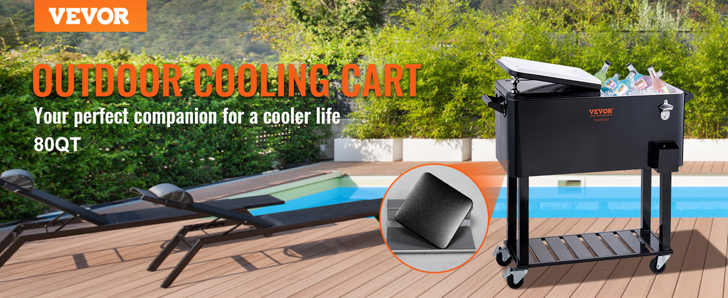 VEVOR 80 Quart Rolling Ice Chest Cooler Cart Portable Bar Drink Cooler Beverage Bar Stand Up Cooler for Patio Backyard - Merit Sell