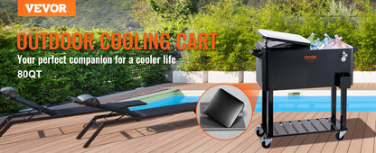 VEVOR 80 Quart Rolling Ice Chest Cooler Cart Portable Bar Drink Cooler Beverage Bar Stand Up Cooler for Patio Backyard - Merit Sell