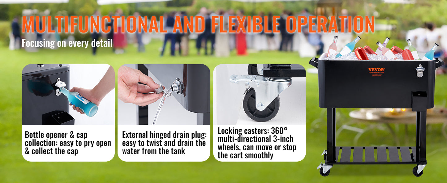 VEVOR 80 Quart Rolling Ice Chest Cooler Cart Portable Bar Drink Cooler Beverage Bar Stand Up Cooler for Patio Backyard - Merit Sell