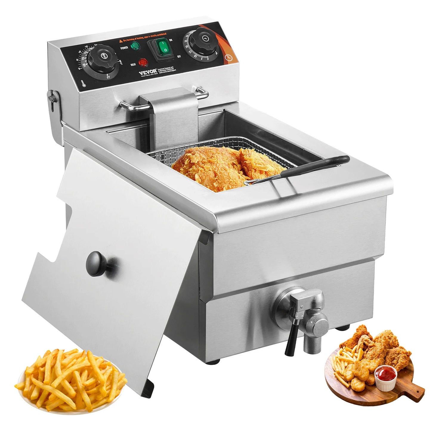 VEVOR Commercial Deep Fryer Electric Countertop Fryer with Basket 11.6Qt Stainless Steel Single Oil Fryer w/Time & Temp Control - Merit Sell