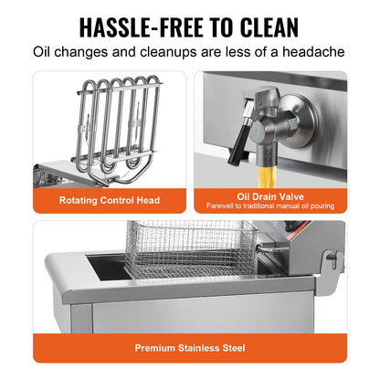 VEVOR Commercial Deep Fryer Electric Countertop Fryer with Basket 11.6Qt Stainless Steel Single Oil Fryer w/Time & Temp Control - Merit Sell