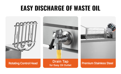 VEVOR Commercial Deep Fryer Electric Countertop Fryer with Basket 11.6Qt Stainless Steel Single Oil Fryer w/Time & Temp Control - Merit Sell