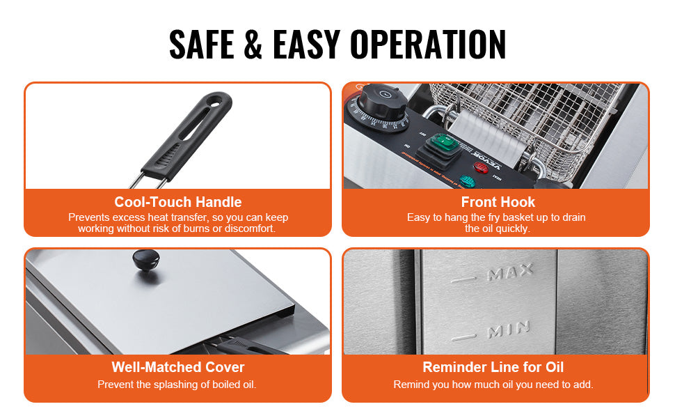 VEVOR Commercial Deep Fryer Electric Countertop Fryer with Basket 11.6Qt Stainless Steel Single Oil Fryer w/Time & Temp Control - Merit Sell