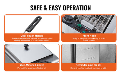 VEVOR Commercial Deep Fryer Electric Countertop Fryer with Basket 11.6Qt Stainless Steel Single Oil Fryer w/Time & Temp Control - Merit Sell