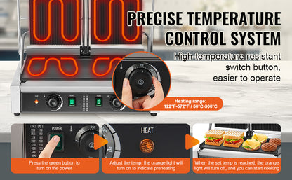 VEVOR Commercial Panini Grill 3600W Electric Sandwich Panini Maker with Temp Control And 19"x9" for Hamburger Steak Bacon 110V - Merit Sell