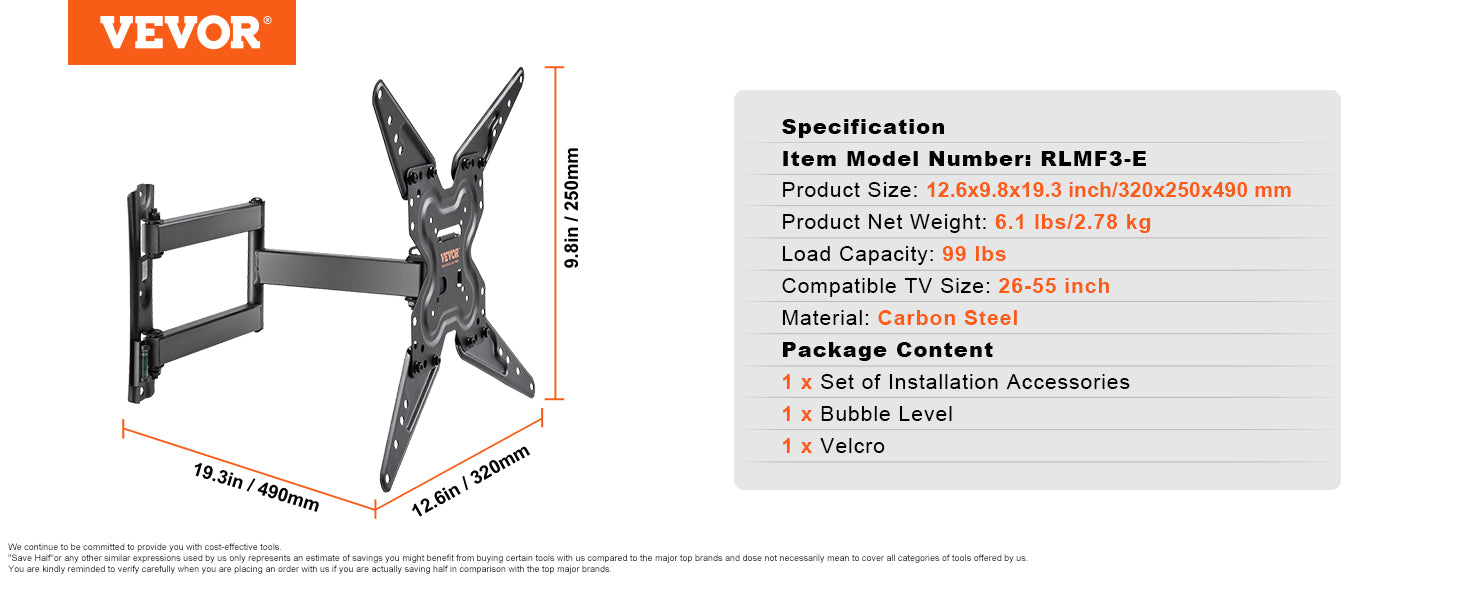 VEVOR Full Motion TV Mount Fit for Most 26-90in TVs Swivel Tilt Horizontal Adjustment TV Wall Mount Bracket W/ Articulating Arms - Merit Sell