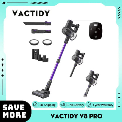 Vactidy V8 Pro Cordless Vacuum Cleaner 25kPa Powerful Suction Cyclonic Filtration System 180° Rotatable Brush Head 35min Runtime - Merit Sell