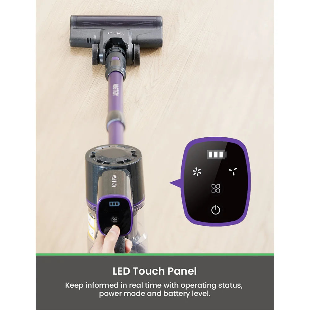 Vactidy V8 Pro Cordless Vacuum Cleaner 25kPa Powerful Suction Cyclonic Filtration System 180° Rotatable Brush Head 35min Runtime - Merit Sell