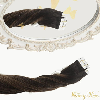 VeSunny Brown Tape in Hair Extensions Human Hair Brown Skin Weft Darkest Brown Human Hair Extensions for Women - Merit Sell