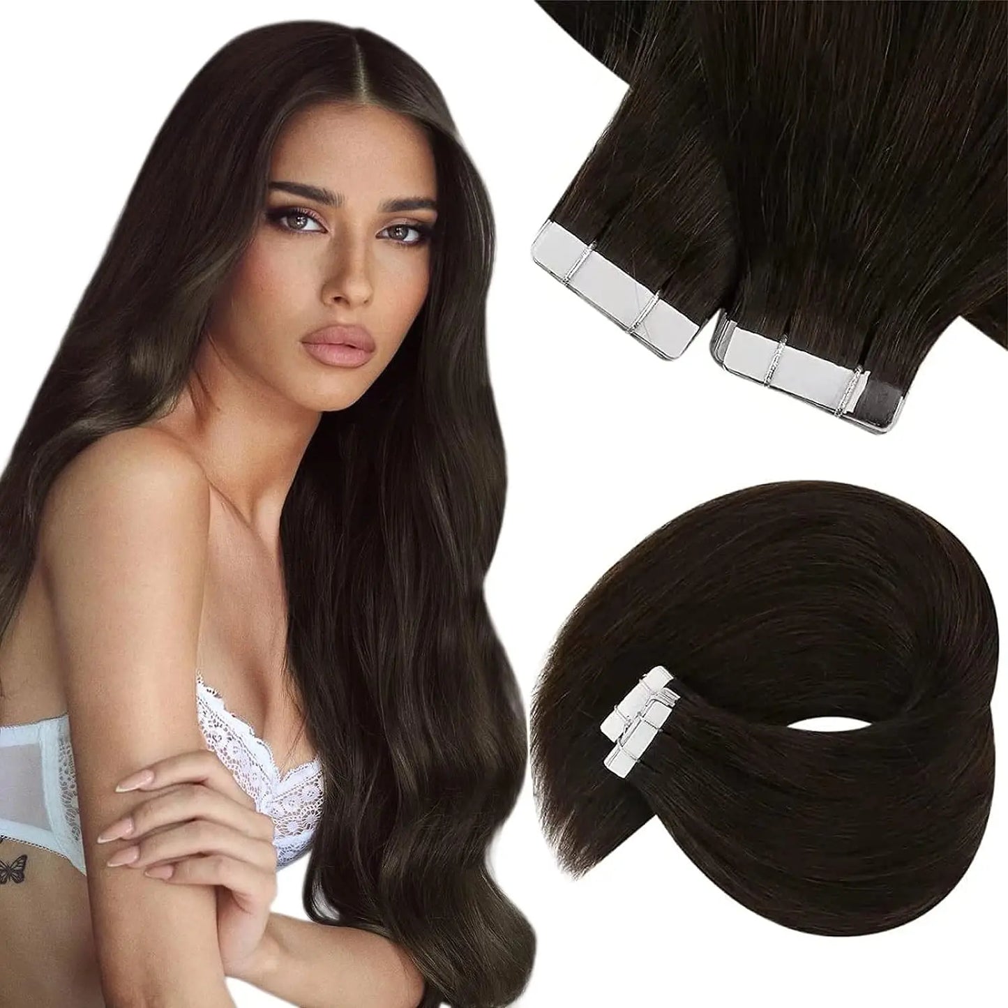 VeSunny Brown Tape in Hair Extensions Human Hair Brown Skin Weft Darkest Brown Human Hair Extensions for Women - Merit Sell
