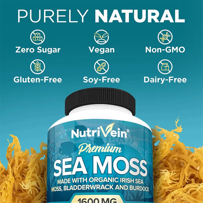 Vegetarian Organic Sea Moss Supports Immune System, Joint Health Intestinal Cleansing Detoxification & Cleansing Skin Supplement - Merit Sell