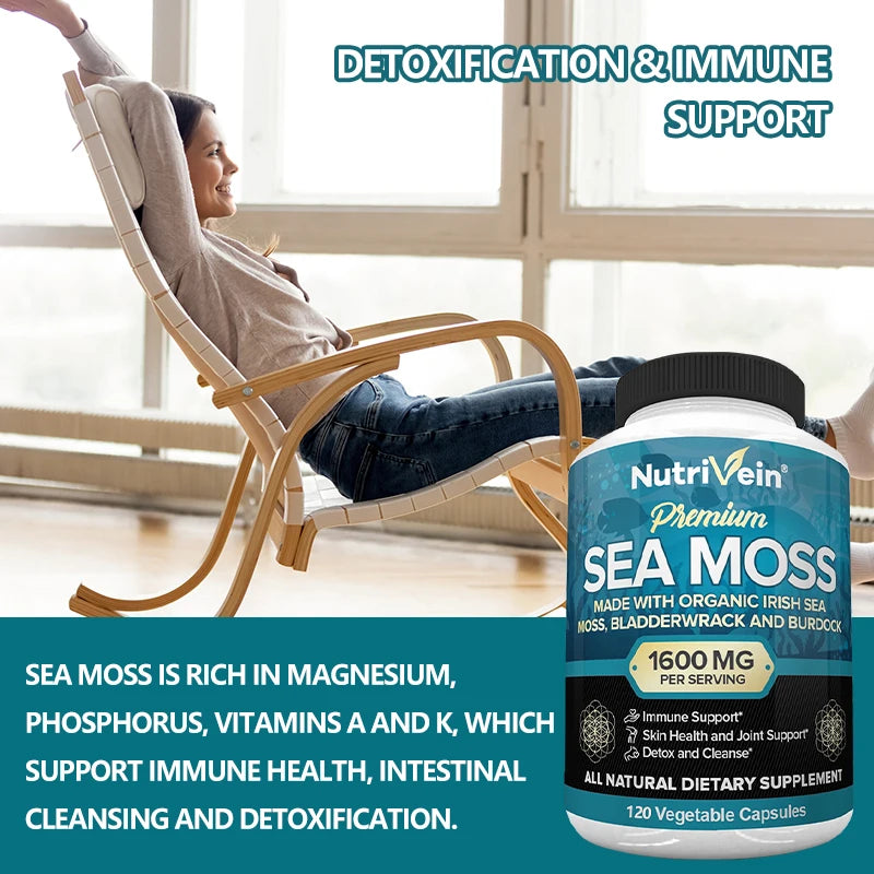 Vegetarian Organic Sea Moss Supports Immune System, Joint Health Intestinal Cleansing Detoxification & Cleansing Skin Supplement - Merit Sell