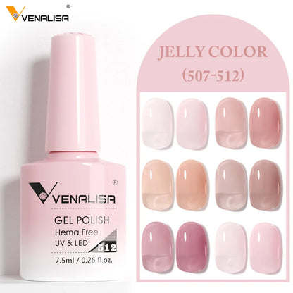 Venalisa Color Nail Gel Polish Kit Jelly Pink Semi-transparent HEMA FREE Self Leveling Nude Natural Pink Nail Manicure Set - Merit Sell