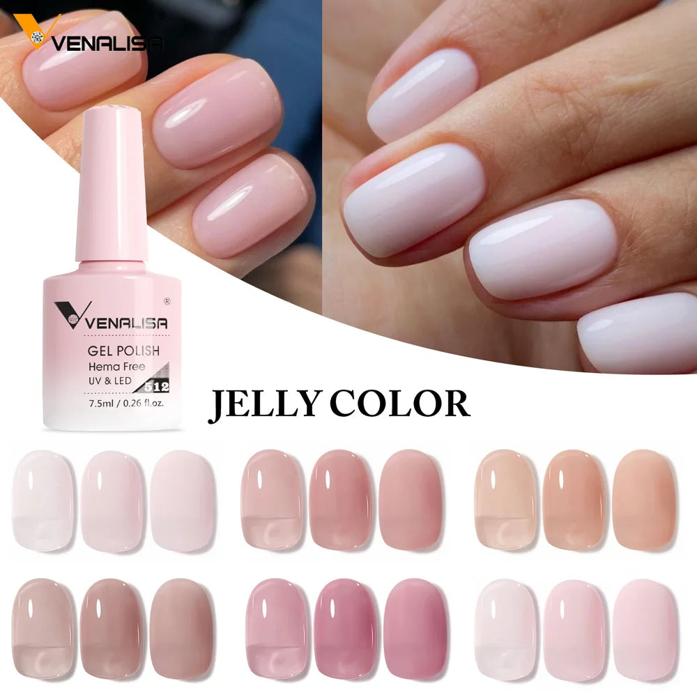 Venalisa Color Nail Gel Polish Kit Jelly Pink Semi-transparent HEMA FREE Self Leveling Nude Natural Pink Nail Manicure Set - Merit Sell
