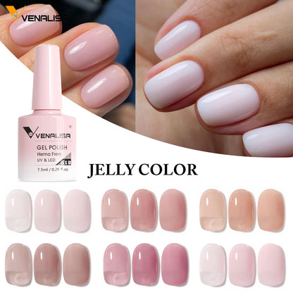 Venalisa Color Nail Gel Polish Kit Jelly Pink Semi-transparent HEMA FREE Self Leveling Nude Natural Pink Nail Manicure Set - Merit Sell