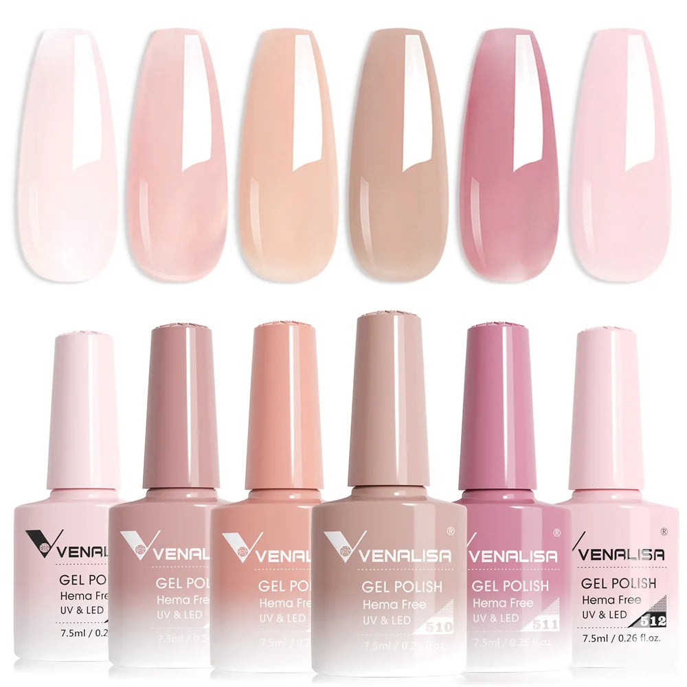 Venalisa Color Nail Gel Polish Kit Jelly Pink Semi-transparent HEMA FREE Self Leveling Nude Natural Pink Nail Manicure Set - Merit Sell