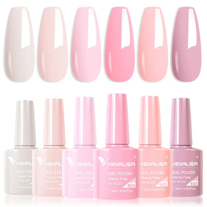 Venalisa Color Nail Gel Polish Kit Jelly Pink Semi-transparent HEMA FREE Self Leveling Nude Natural Pink Nail Manicure Set - Merit Sell