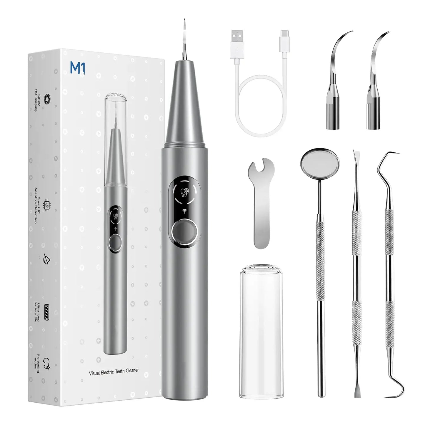Visible Ultrasonic Dental Scaler Tartar Remover 5 modes with LED Light Household Teeth Cleaning Tools Dental Cleaner Oral Care