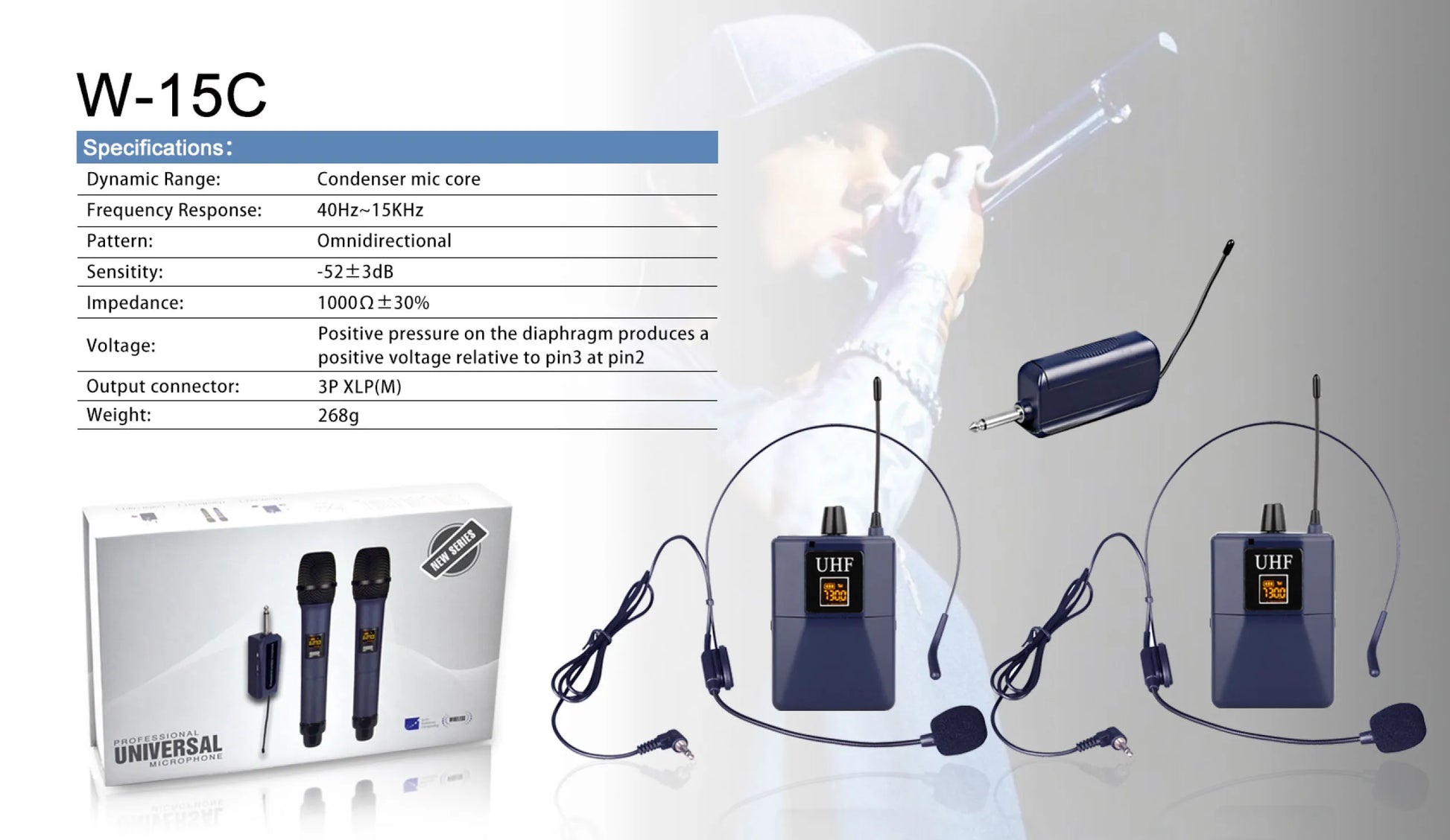 W-15C Professional Single Ear Headset Microphone Wired Gaming Headset Karaoke Wireless Microphone - Merit Sell