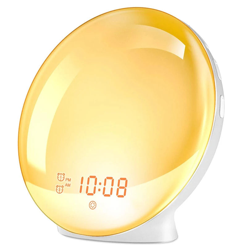 Wake Up Light Alarm Clock with Sunrise/Sunset Simulation Dual Alarms FM Radio Nightlight 7 Colors Natural Sounds Snooze - Merit Sell