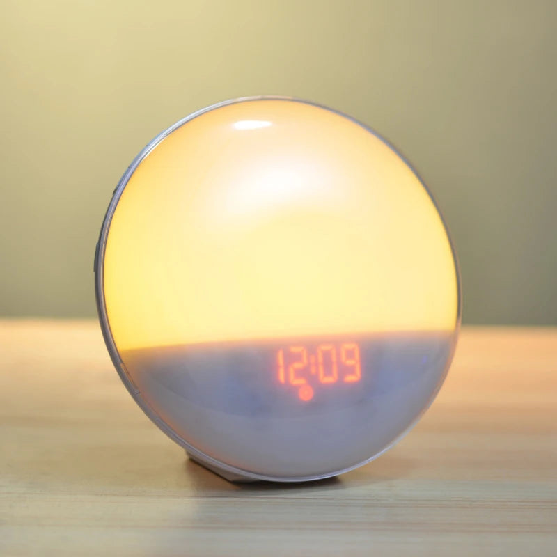 Wake Up Light Alarm Clock with Sunrise/Sunset Simulation Dual Alarms FM Radio Nightlight 7 Colors Natural Sounds Snooze - Merit Sell
